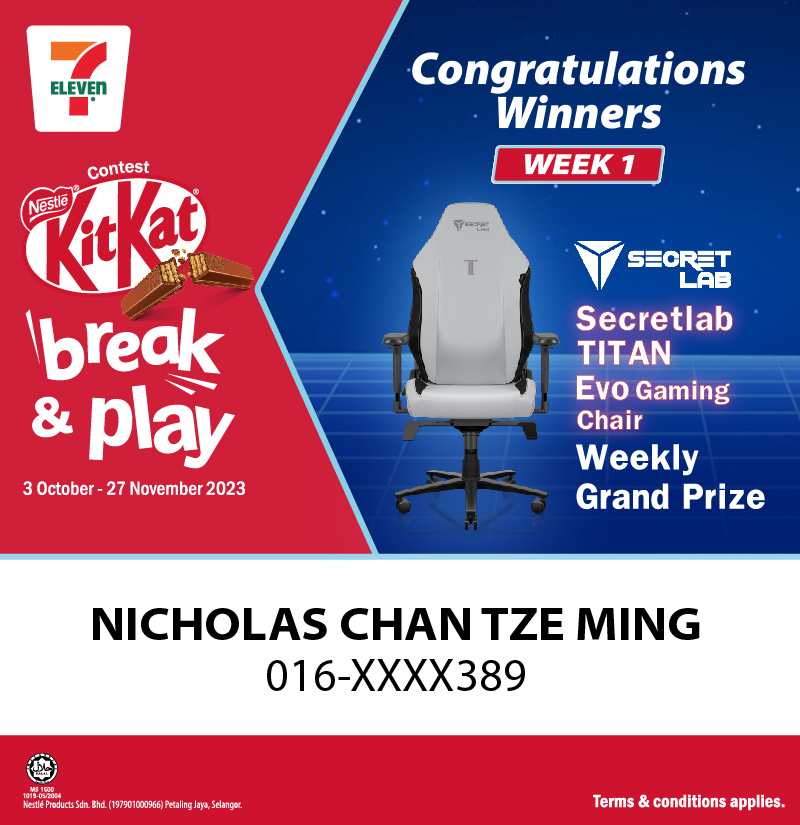KitKat Break & Play_Winners Announcement_7Eleven_week 1_Gaming chair
