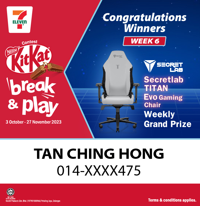 KitKat Break & Play_Winners Announcement_7Eleven_week 6_Gaming chair