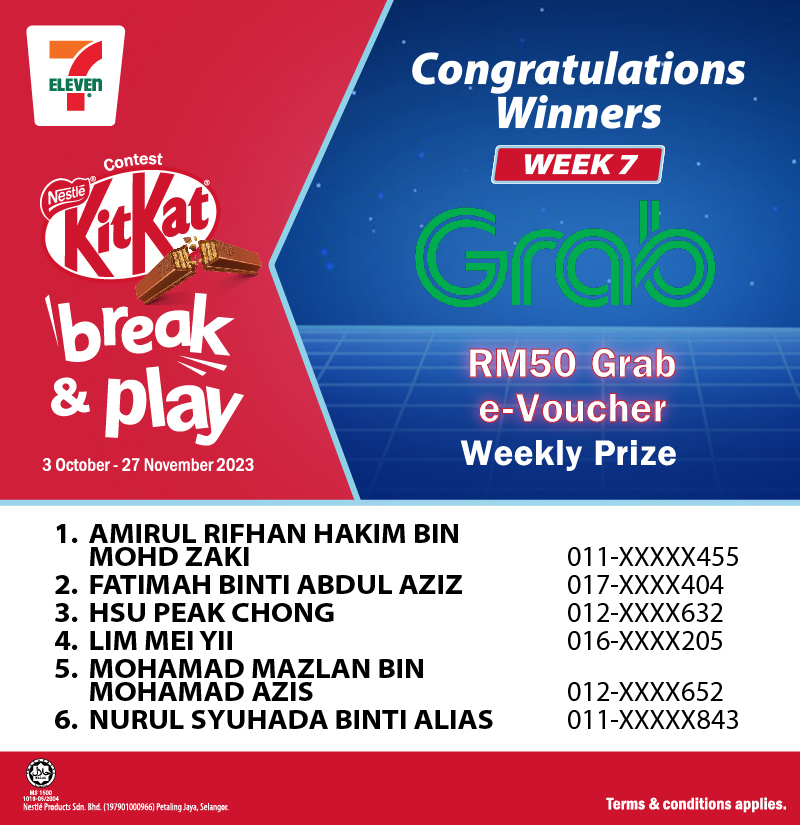 KitKat Break & Play_Winners Announcement_7Eleven_week 7_Grab voucher